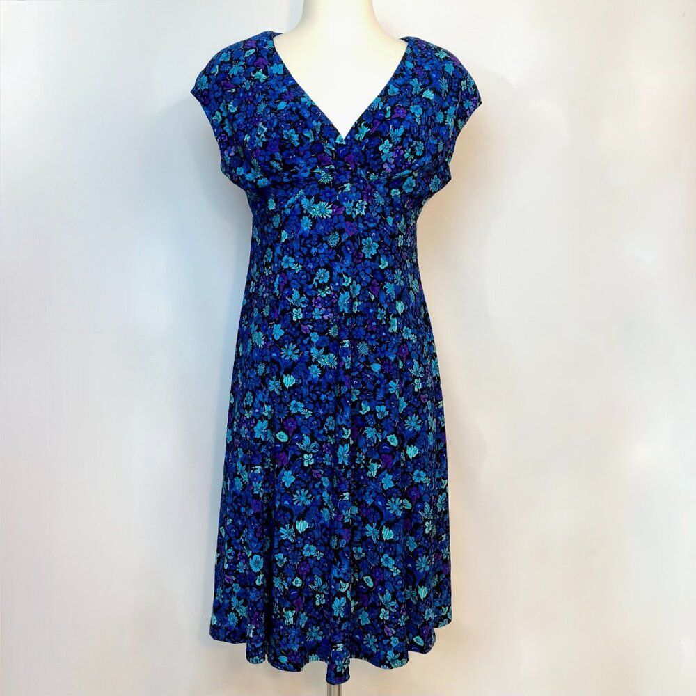Jones New York Size 4 Midi Dress Blue Floral Fit & Flair Women's